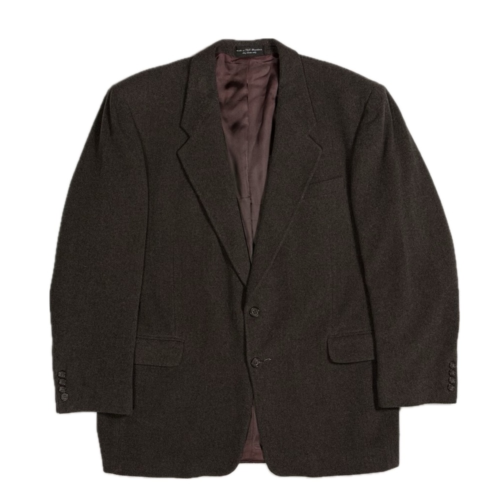 Vtg Gianfranco Ruffini Italy Cashmere brown herringbone‎ blazer jacket mens 46L